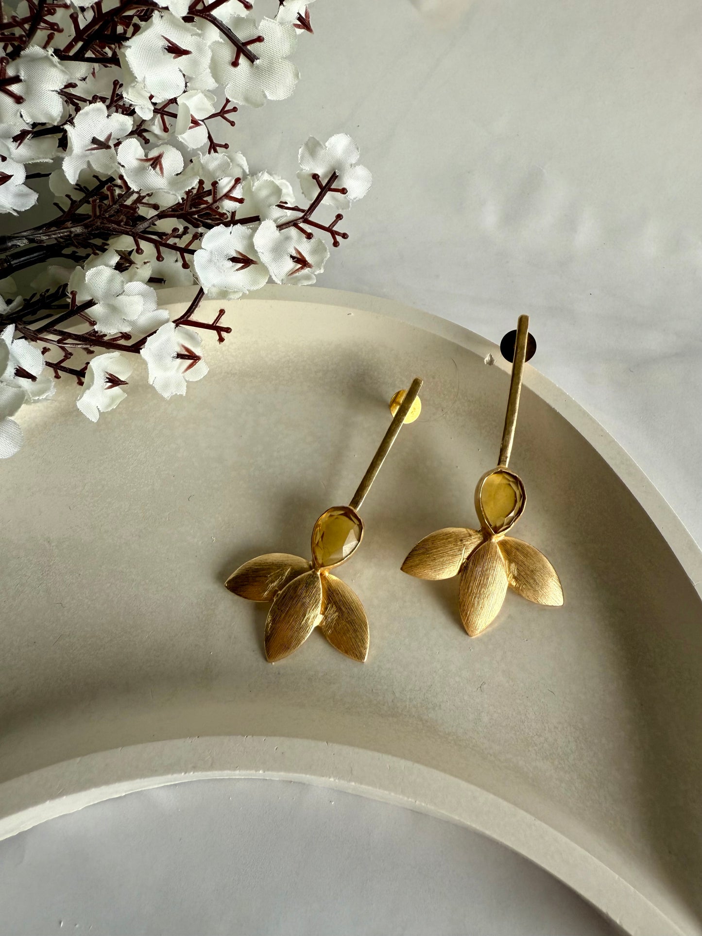 Golden Petal Drop Earrings